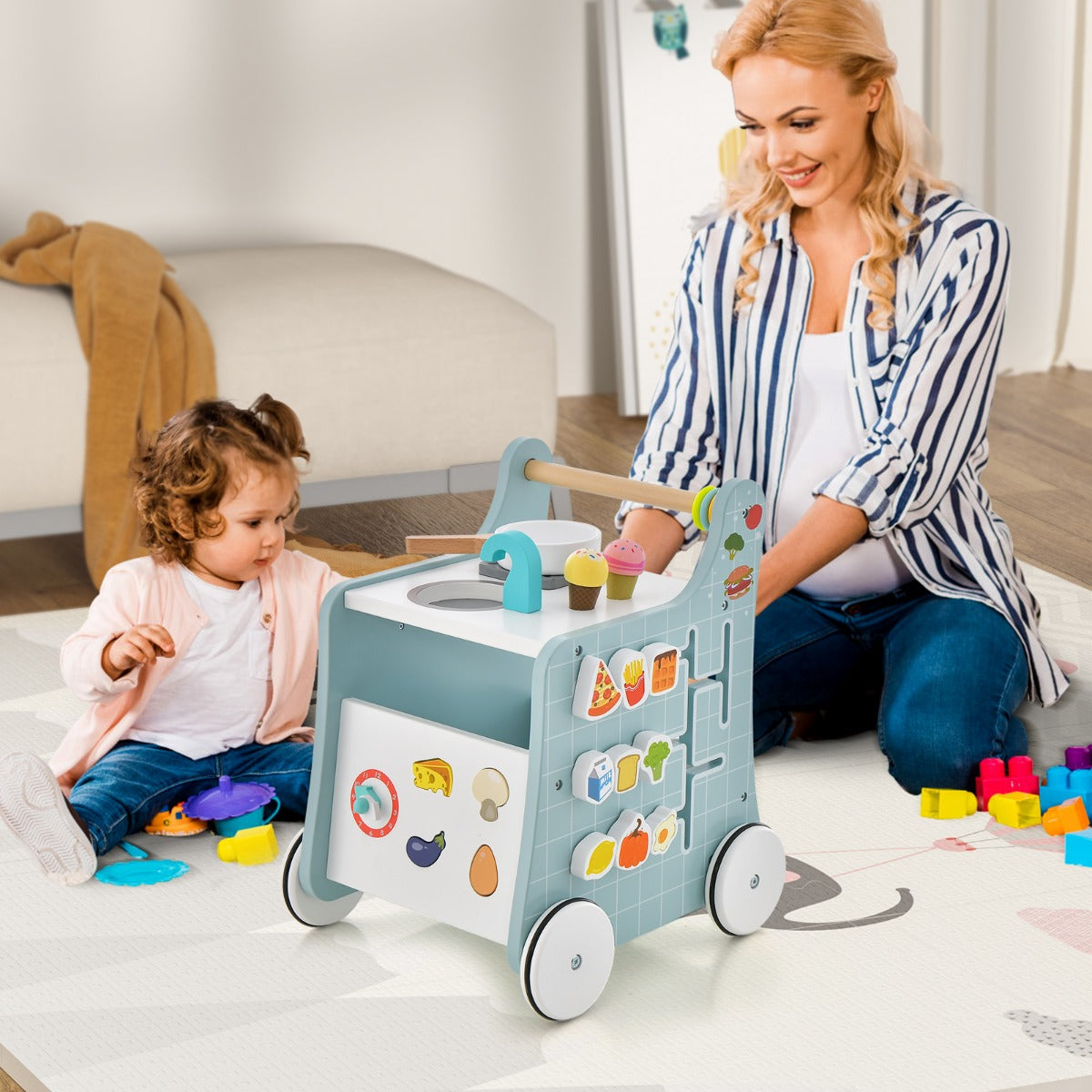 6-in-1 Toddler Push and Pull Walker with Play Kitchen for Kids