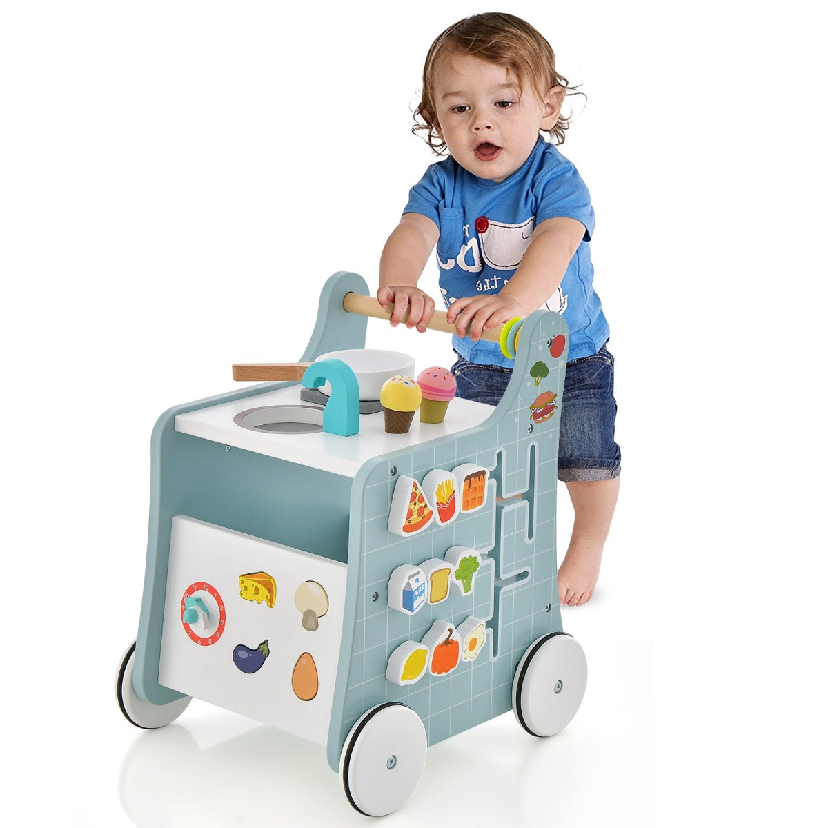 6-in-1 Toddler Push and Pull Walker with Play Kitchen for Kids