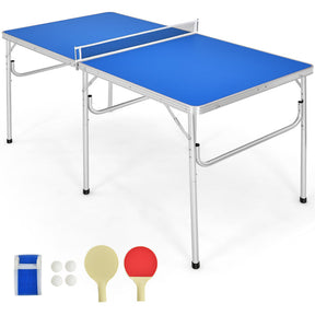 Hikidspace 60 Inch Folding Tennis Ping Pong Table with Accessories_Blue