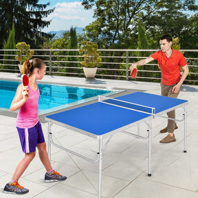 Hikidspace 60 Inch Folding Tennis Ping Pong Table with Accessories_Blue