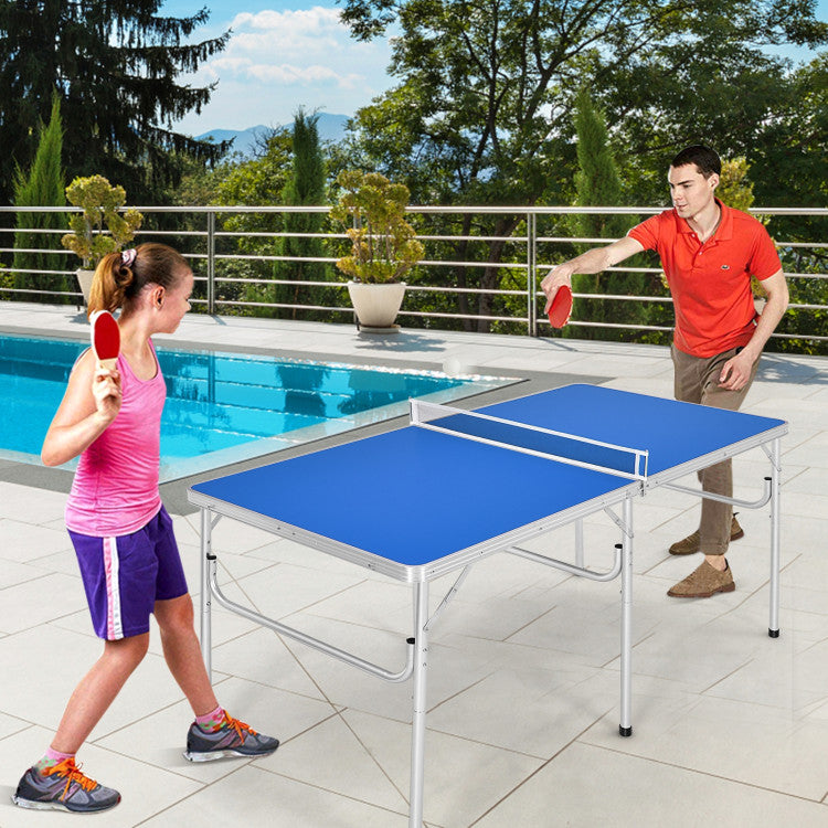 Hikidspace 60 Inch Folding Tennis Ping Pong Table with Accessories_Blue