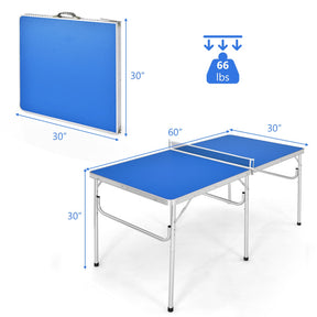 Hikidspace 60 Inch Folding Tennis Ping Pong Table with Accessories_Blue