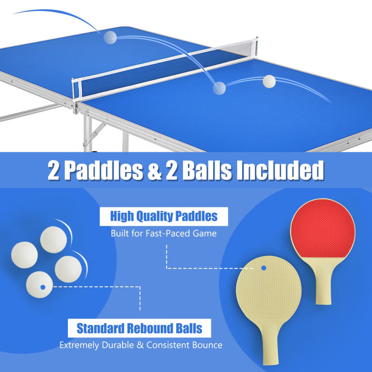 Hikidspace 60 Inch Folding Tennis Ping Pong Table with Accessories_Blue