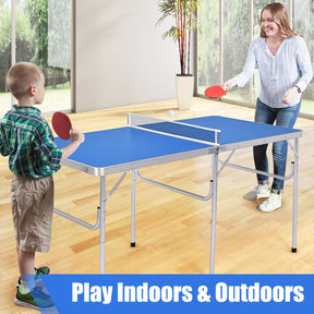 Hikidspace 60 Inch Folding Tennis Ping Pong Table with Accessories_Blue