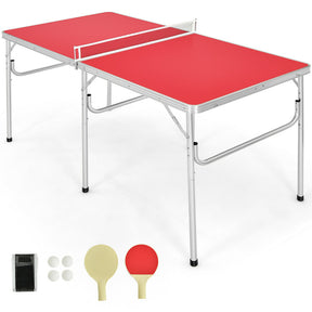 Hikidspace 60 Inch Folding Tennis Ping Pong Table with Accessories_Red