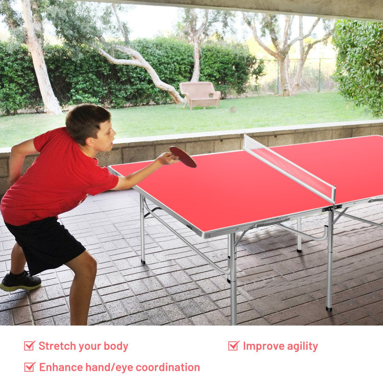 Hikidspace 60 Inch Folding Tennis Ping Pong Table with Accessories_Red