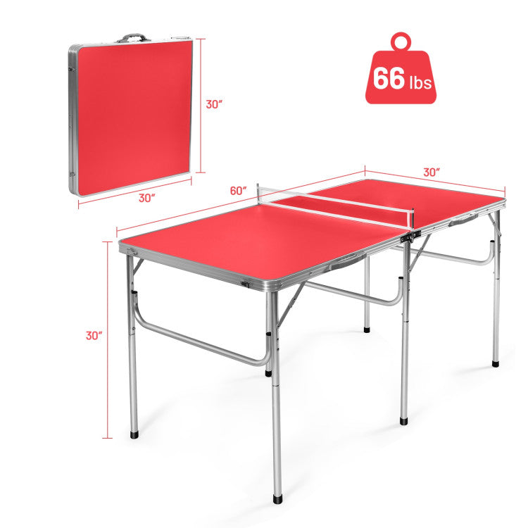 Hikidspace 60 Inch Folding Tennis Ping Pong Table with Accessories_Red