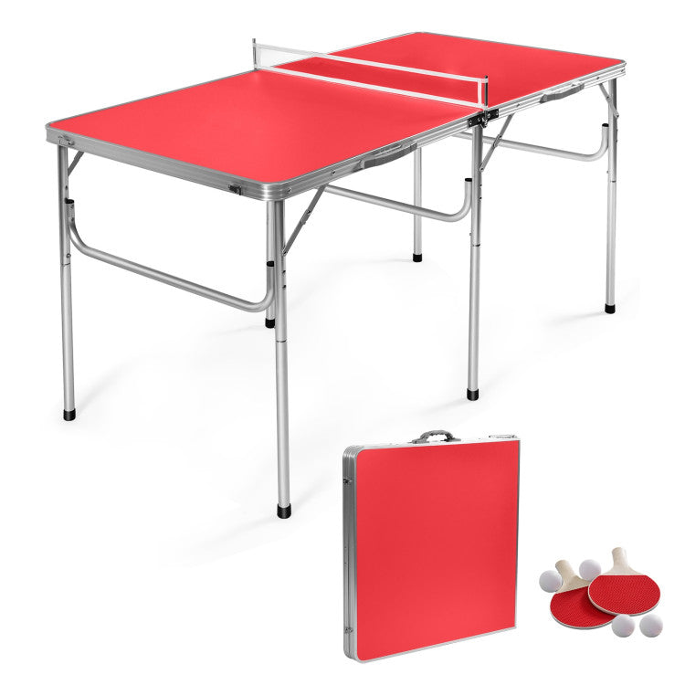 Hikidspace 60 Inch Folding Tennis Ping Pong Table with Accessories_Red