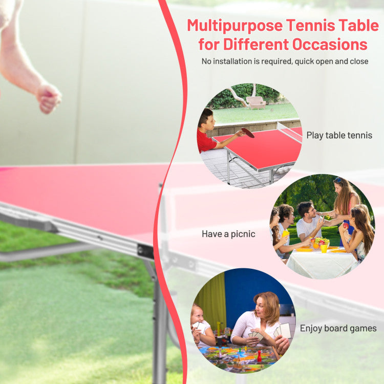 Hikidspace 60 Inch Folding Tennis Ping Pong Table with Accessories_Red