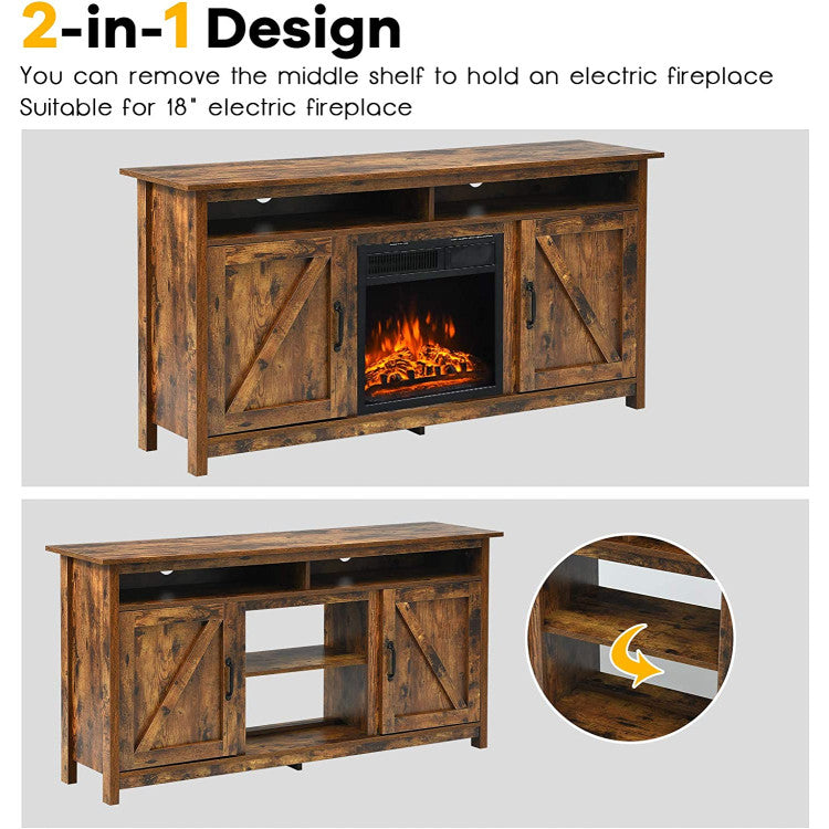 60 Inch Industrial Fireplace TV Stand for Up to 65 Inches TVs