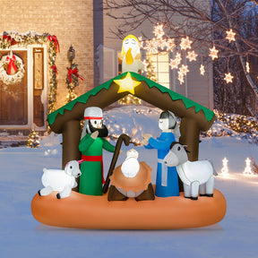 6 Feet Lighted Christmas Inflatable Nativity Scene Decoration with Sandbag and Ground Stakes