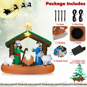 6 Feet Lighted Christmas Inflatable Nativity Scene Decoration with Sandbag and Ground Stakes