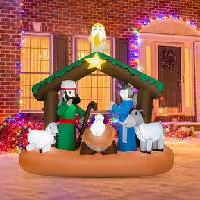 6 Feet Lighted Christmas Inflatable Nativity Scene Decoration with Sandbag and Ground Stakes