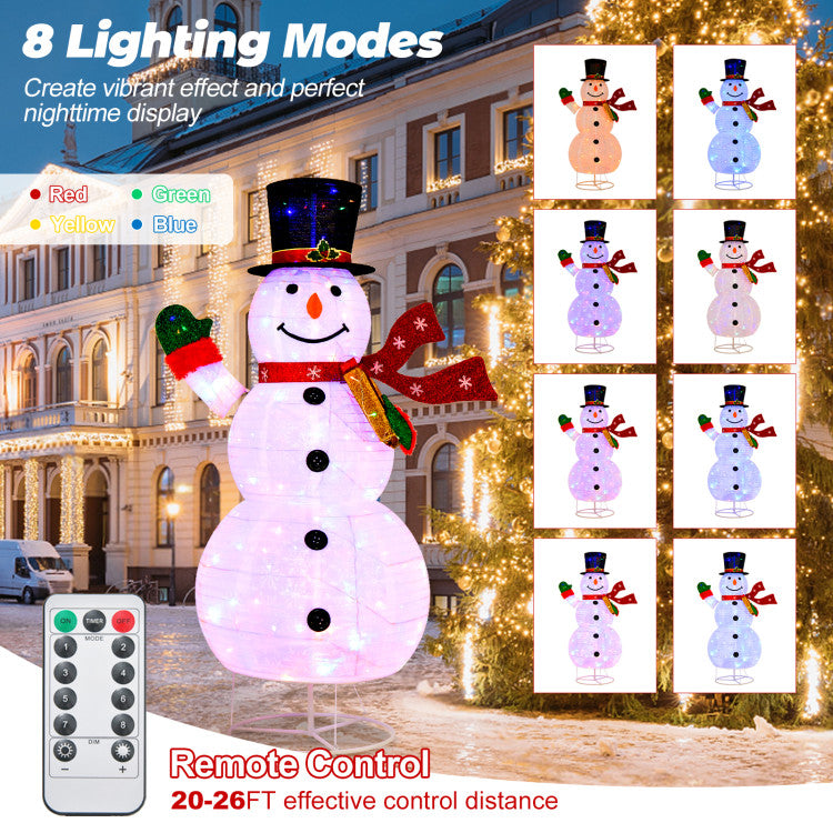 6 Feet Lighted Christmas Snowman with 180 Colorful LED Lights and 4 Brightness Levels