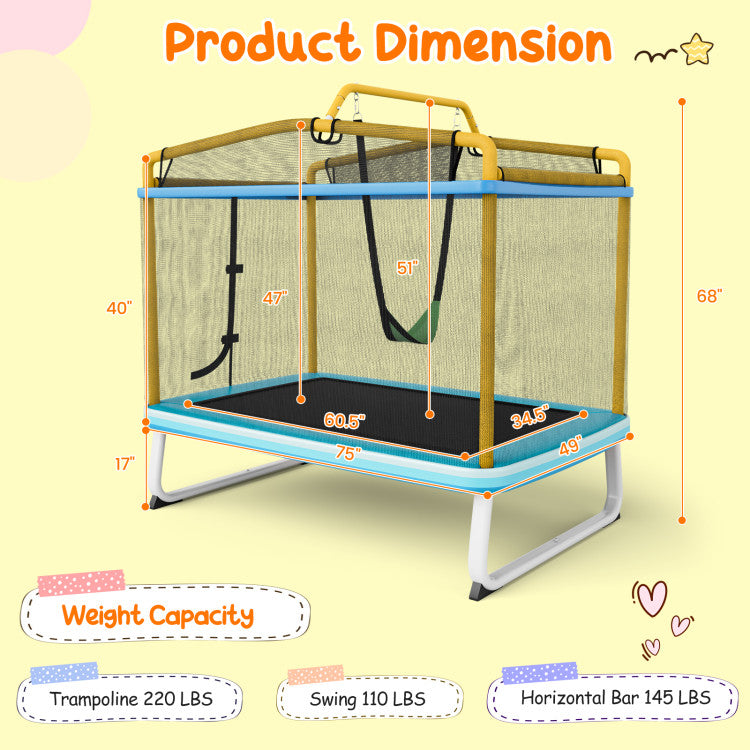 6 Feet Rectangle Trampoline with Removable Swing and Safety Net