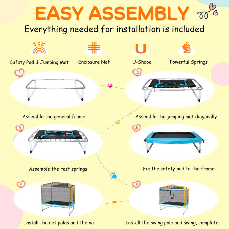 6 Feet Rectangle Trampoline with Removable Swing and Safety Net