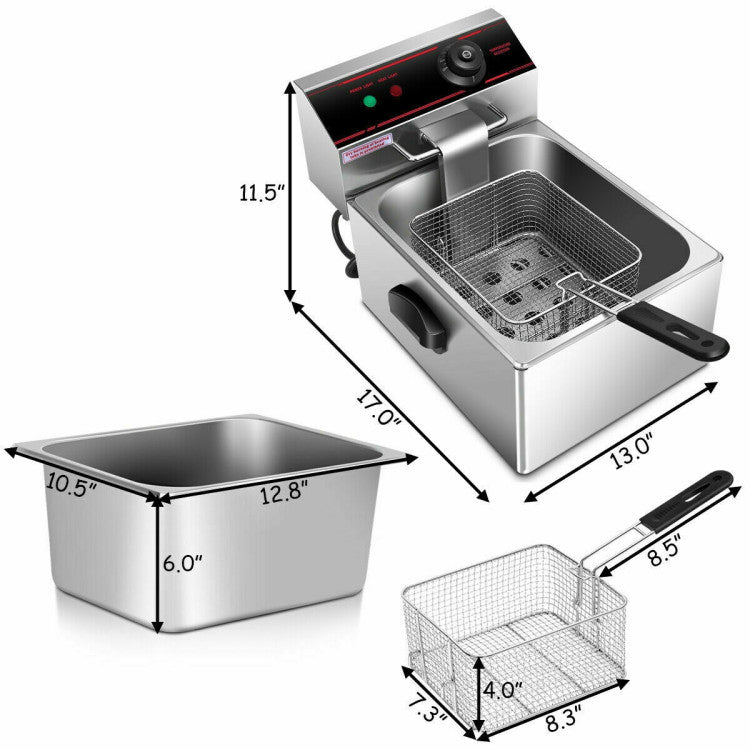 6.3QT  1700W Single Electric Deep Fryer with Basket Scoop