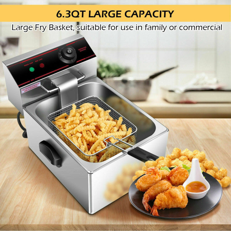 6.3QT  1700W Single Electric Deep Fryer with Basket Scoop