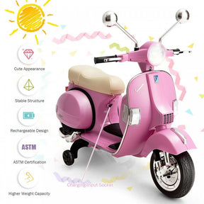 6V Kids Ride on Vespa Scooter Motorcycle with Headlight and Training Wheels