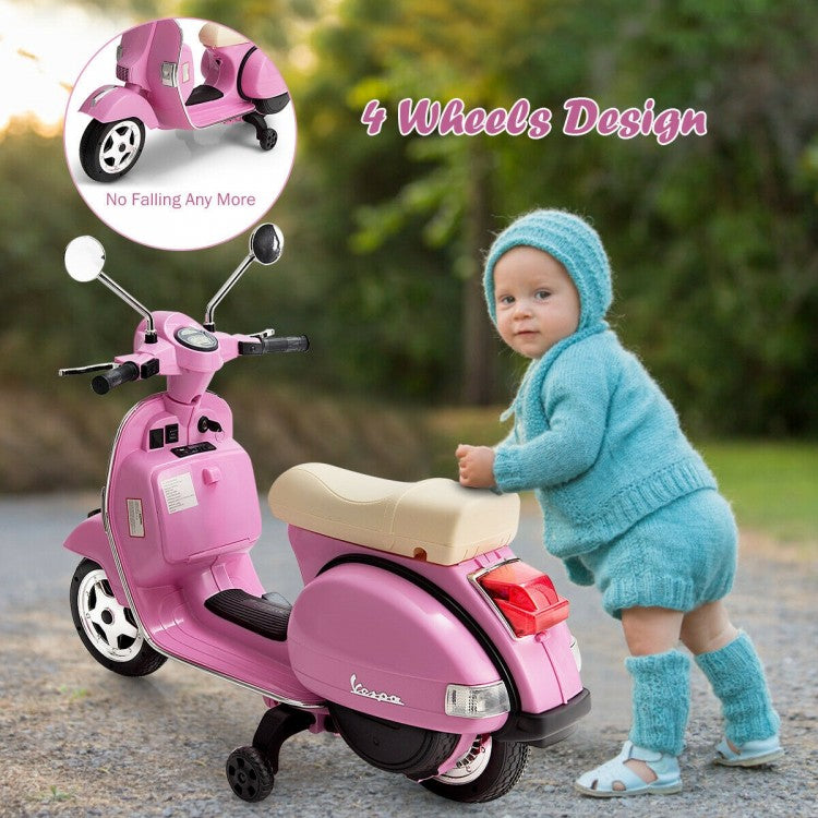 6V Kids Ride on Vespa Scooter Motorcycle with Headlight and Training Wheels