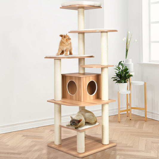 Modern Cat Climbing Tree with Scratch Resistant Sisal Rope Column