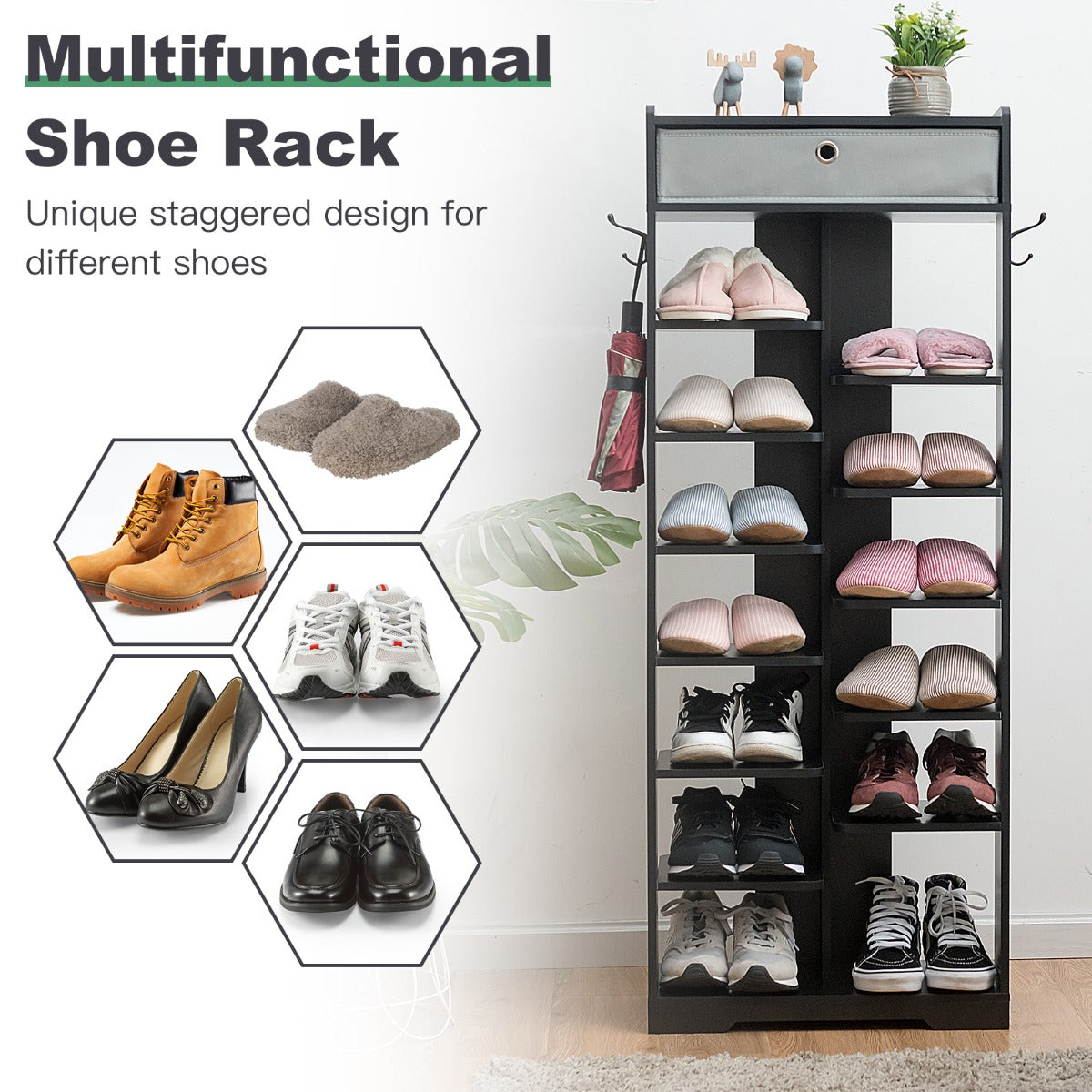 13-tier Vertical Shoe Rack with Removable Drawer