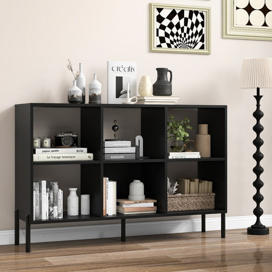 6-Cube Wooden Open Bookshelf with 5 Metal Legs