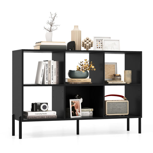 6-Cube Wooden Open Bookshelf with 5 Metal Legs