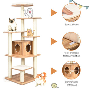 7-Layer Wooden Cat Tree Tall Cat Tower with Sisal Posts and Condo