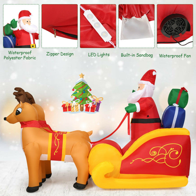 7.5 Feet Waterproof Outdoor Inflatable Santa with Double Deer and Sled with LED Lights