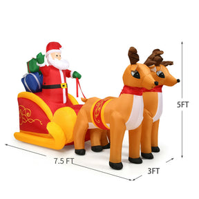 7.5 Feet Waterproof Outdoor Inflatable Santa with Double Deer and Sled with LED Lights