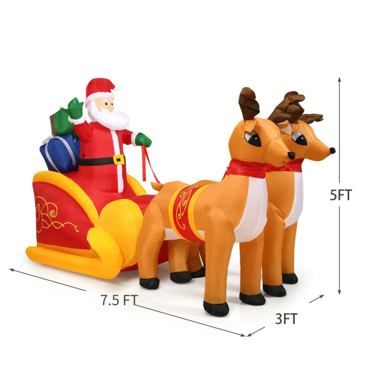 7.5 Feet Waterproof Outdoor Inflatable Santa with Double Deer and Sled with LED Lights