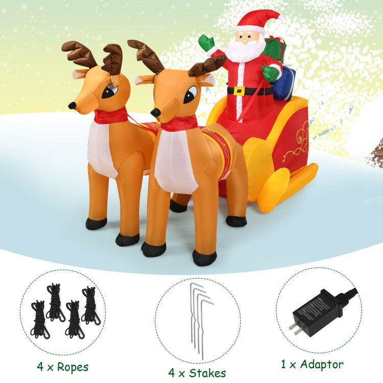 7.5 Feet Waterproof Outdoor Inflatable Santa with Double Deer and Sled with LED Lights