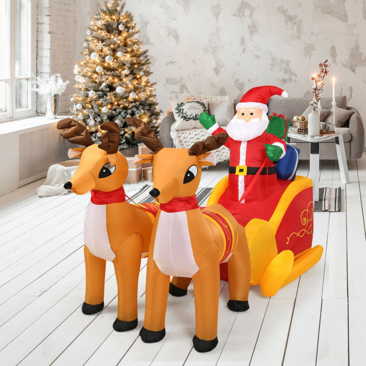 7.5 Feet Waterproof Outdoor Inflatable Santa with Double Deer and Sled with LED Lights