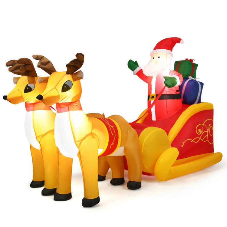 7.5 Feet Waterproof Outdoor Inflatable Santa with Double Deer and Sled with LED Lights