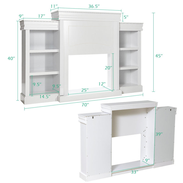 70 Inch Modern Entertainment Center TV Stands with Bookcase for 26" Electric Fireplace