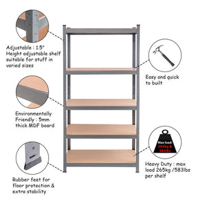 71 inch Heavy Duty Steel Adjustable 5 Level Storage Shelves