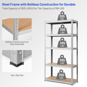 72 Inch Garage Storage Rack with 5 Adjustable Shelves for Books and Kitchenware