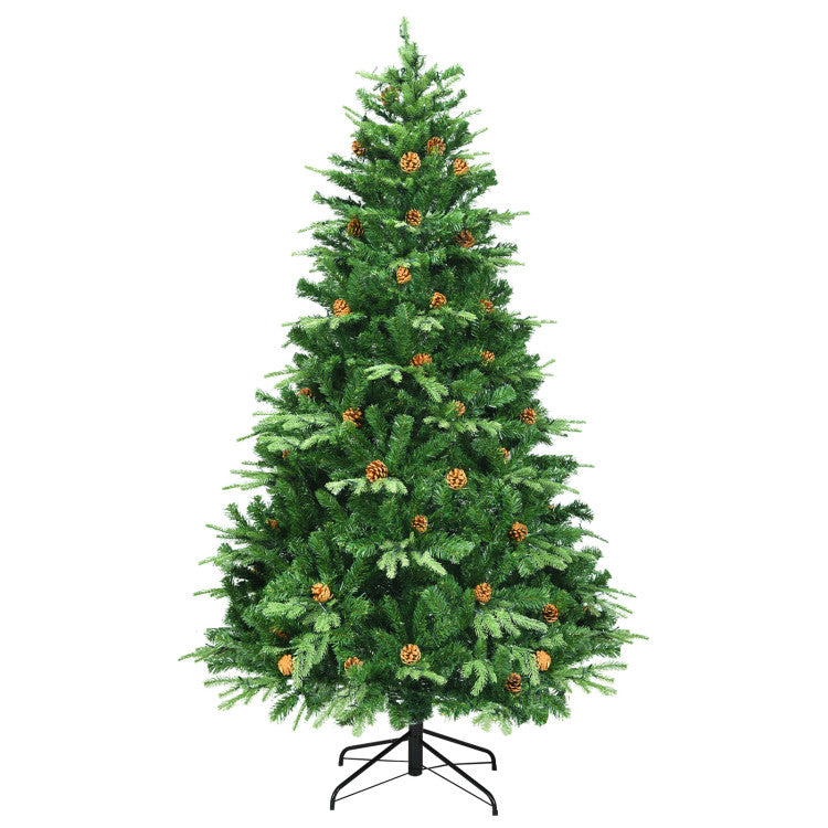 7/7.5/8 Feet Artificial Christmas Tree with LED Lights and Pine Cones