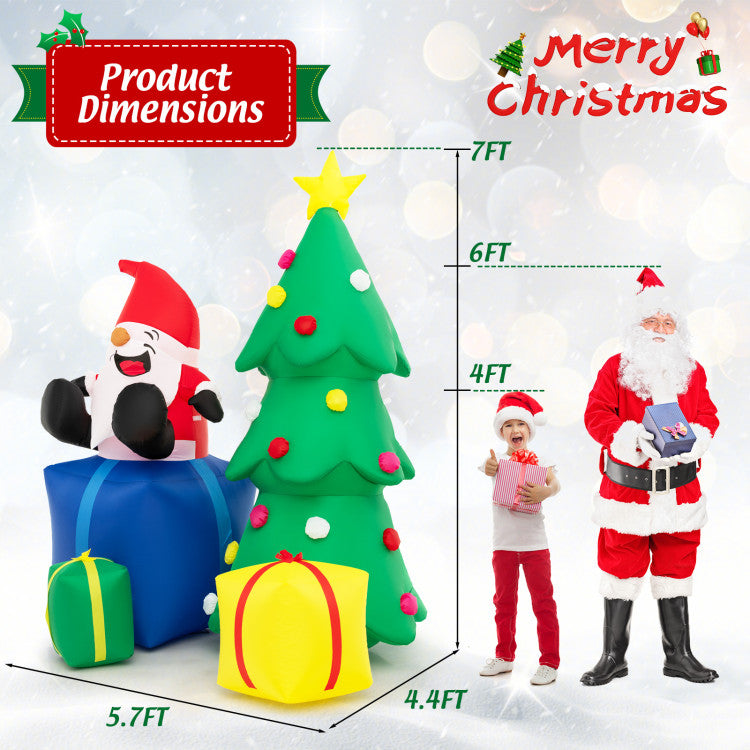 7 Feet Lighted Santa Claus and Christmas Tree with Inflatable Gift Boxes