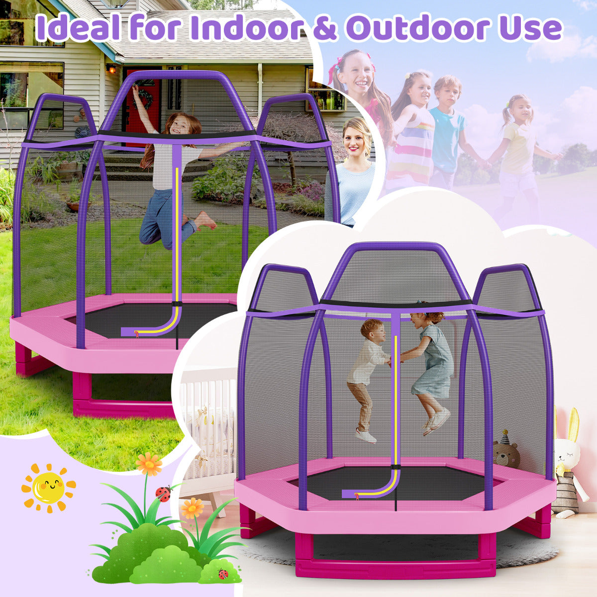 Kids Trampoline with Safety Enclosure Net for Outdoor Play