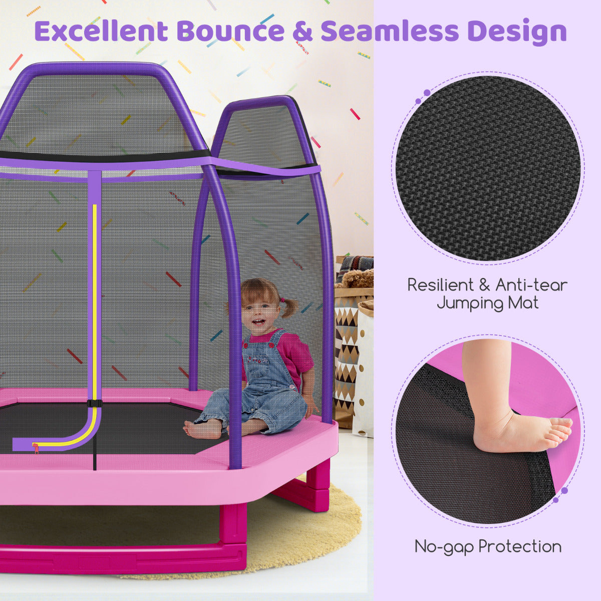 Kids Trampoline with Safety Enclosure Net for Outdoor Play