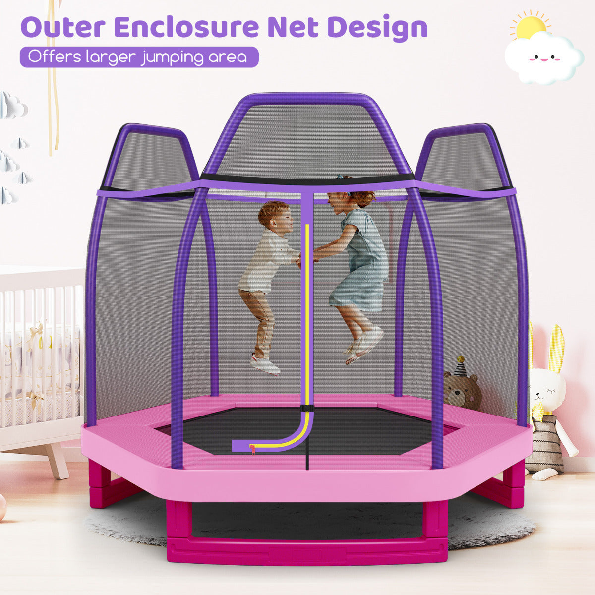 Kids Trampoline with Safety Enclosure Net for Outdoor Play