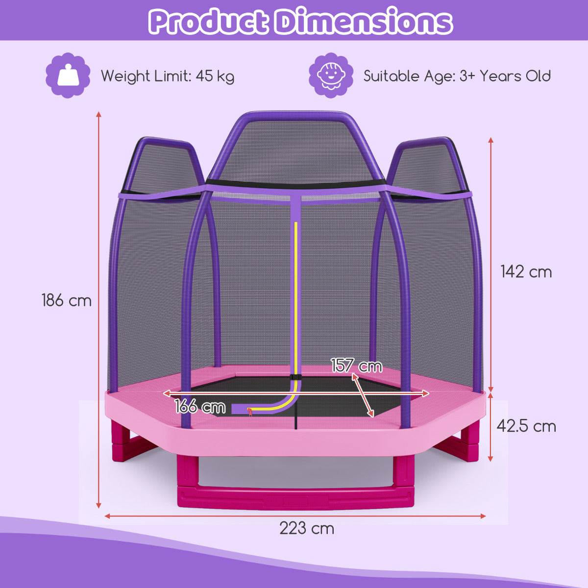 Kids Trampoline with Safety Enclosure Net for Outdoor Play