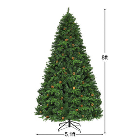 7/7.5/8 Feet Artificial Christmas Tree with LED Lights and Pine Cones