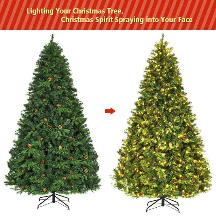 7/7.5/8 Feet Artificial Christmas Tree with LED Lights and Pine Cones