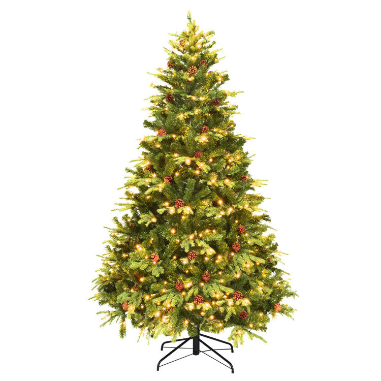 7/7.5/8 Feet Artificial Christmas Tree with LED Lights and Pine Cones