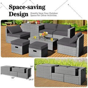 8 Pieces Patio Rattan Furniture Set with Storage Waterproof Cushion