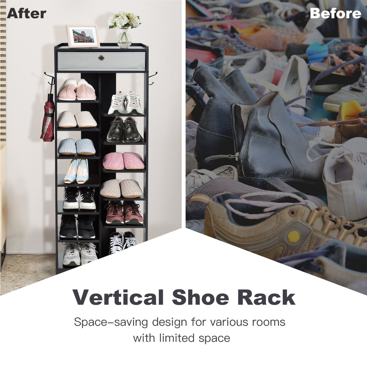 13-tier Vertical Shoe Rack with Removable Drawer