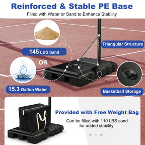 8 to 10 Feet 5-Level Height Adjustable Portable Basketball Hoop with  PE Base